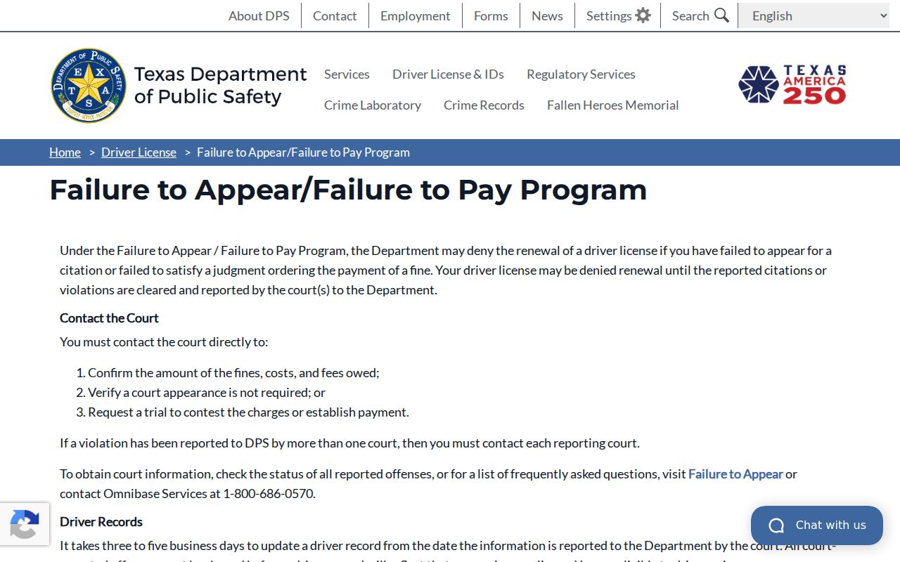 DPS FTA reporting information for Zavala County traffic warrant questions