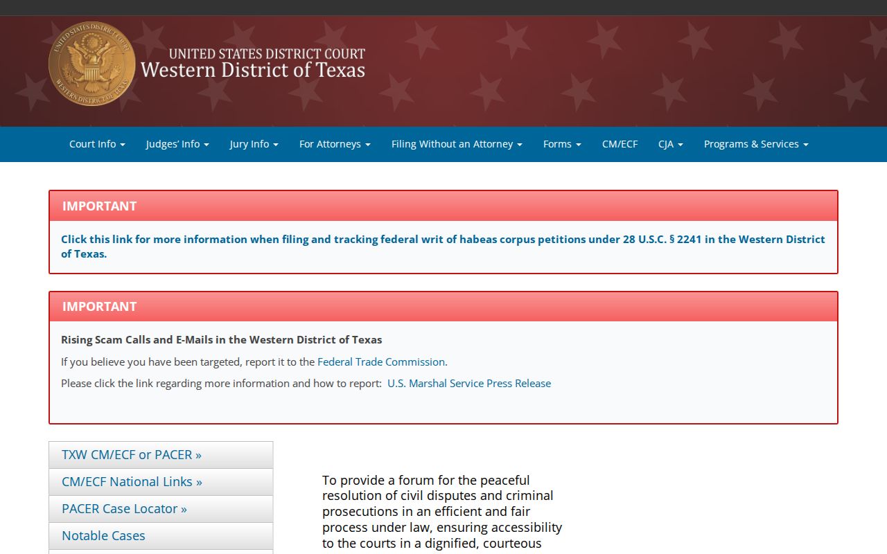 Federal court resources for checking a Zavala County warrant distinction