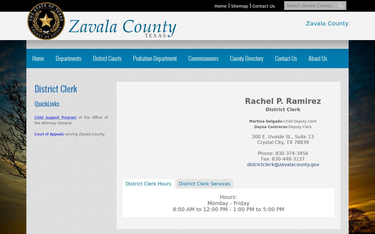 Zavala County arrest warrant records route through the District Clerk