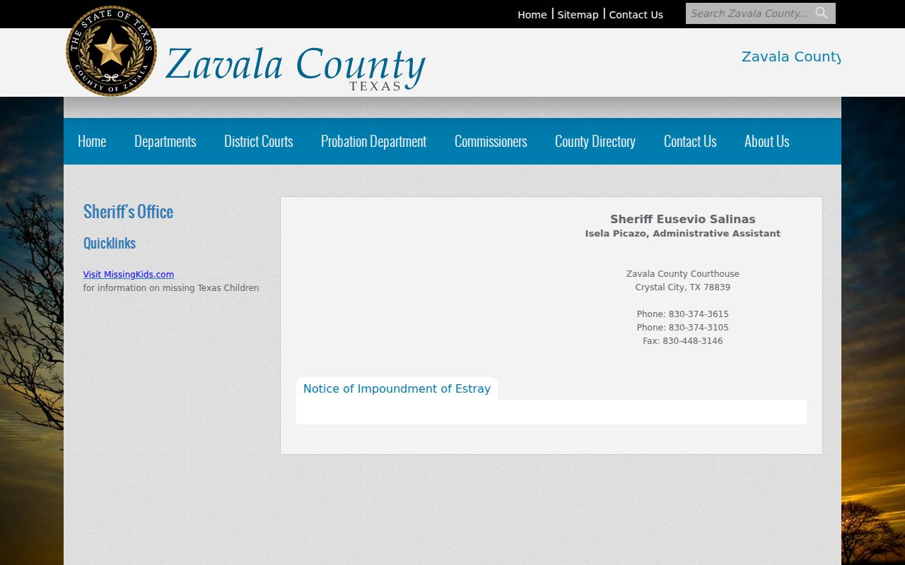 Zavala County warrant roster search on the official sheriff contact page